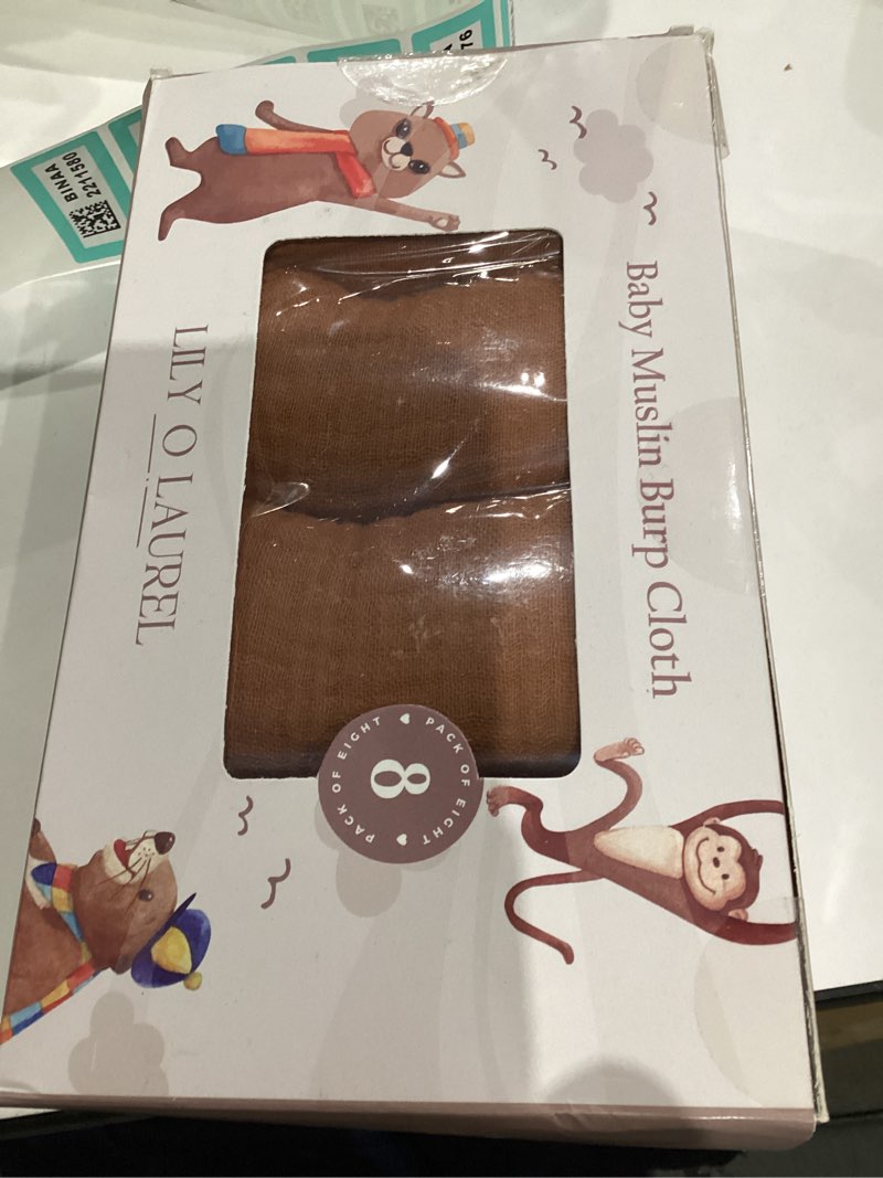 Condition photo showing New/Like New for Muslin Burp Cloths, 20"x10"- Pack of 8, 6 Layers Super Soft Absorbent & Breathable 100% Cotton for Baby Drool and Messes, Burp Cloth Baby Boy and Burp Cloths Baby Girl Hazel Brown