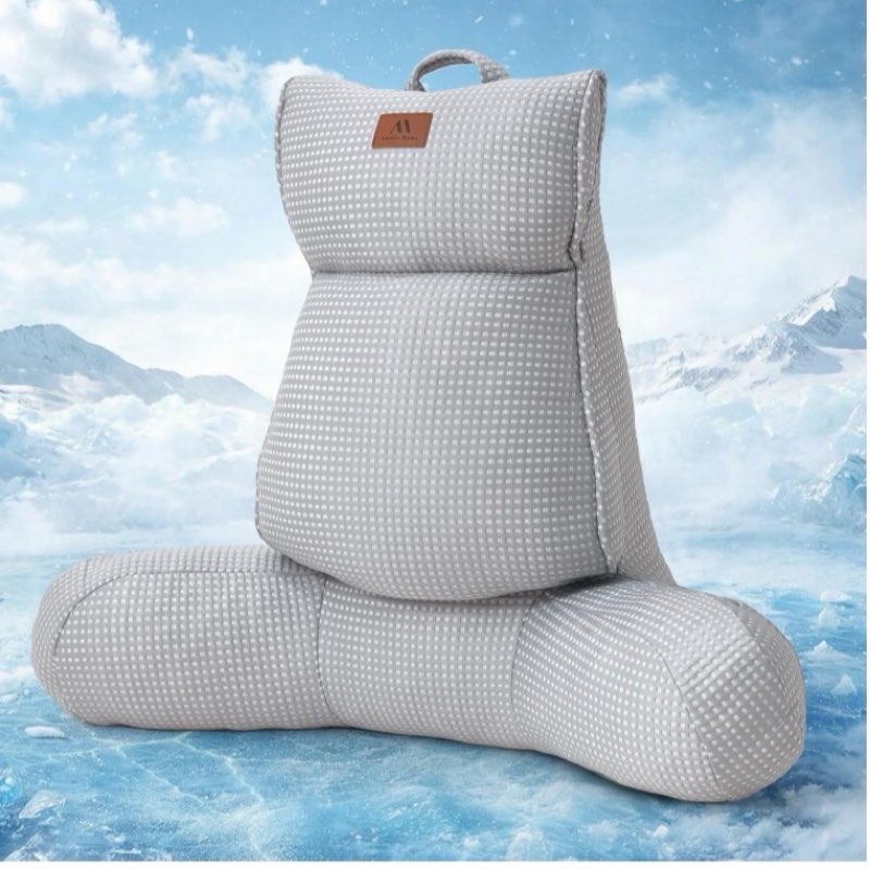 amélie home premium cooling waffle reading pillow, qmax>0.37 ergonomic backrest support with pocket 