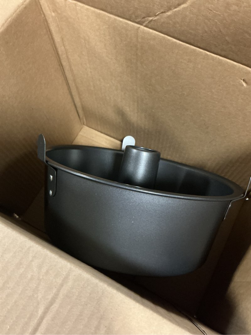 Condition photo showing As Is for hongbake angel food cake pan with removable bottom, 10 inch tube pan, nonstick pound cake pans for baking, chiffon cake mold, 16-cup, heavy duty - dark grey black