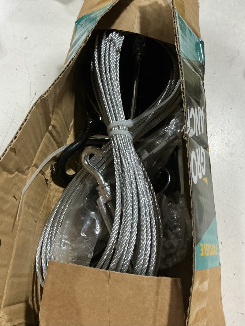 Condition photo showing Good Condition for ground anchors shed anchors kit with 1/8" galvanized cable and turnbuckles, trampoline stakes heavy duty earth anchor for sheds canopy gazebo mobile home swing set(4x15in)