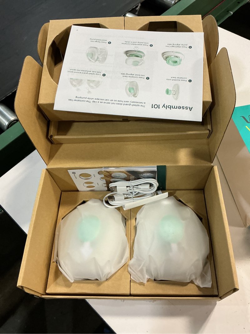 Condition photo showing New/Like New for willow go wearable breast pump, double electric breast pump, cordless, hands free breast pump with 9 levels of hospital grade suction strength, app compatible & fits fully in bra, 21mm & 24mm flange clear