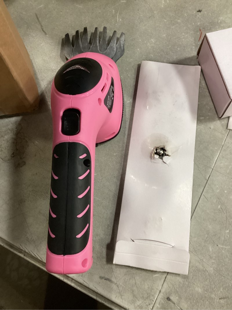 Condition photo showing Good Condition for lichamp 2-in-1 electric hand held grass shear pink hedge trimmer shrubbery clipper cordless battery powered rechargeable for garden and lawn, cgs3602pk pink