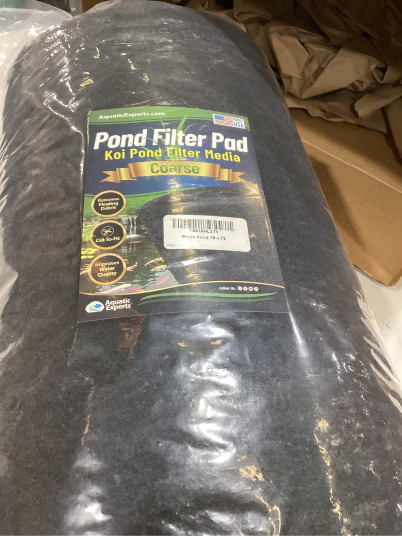 Condition photo showing Good Condition for aquatic experts classic koi pond filter pad coarse – bulk roll pond filter media, rigid ultra-durable latex coated fish pond filter material us (18" x 72", coarse (black)) coarse (black) 18" x 72"