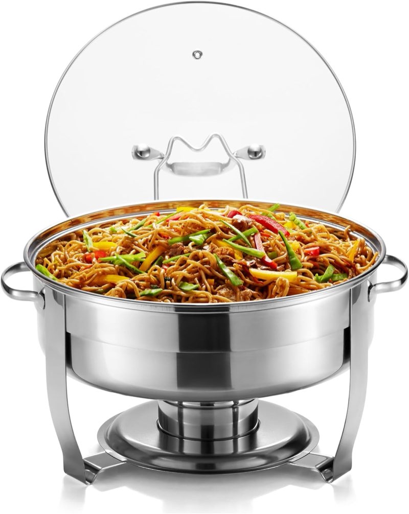 Kook Stainless Steel Chafing Dish Buffet Set with Glass Viewing Lid, 4.5 Qt Capacity, Elegant Design for Parties & Catering
