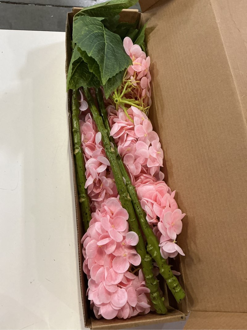 Condition photo showing Good Condition for waipfaru 21" real touch hydrangea artificial flowers with long stem & leaves, full latex faux hydrangea flowers for home decor party floral arrangements wedding bouquets centerpieces(pink, 3pcs) pink 3pcs