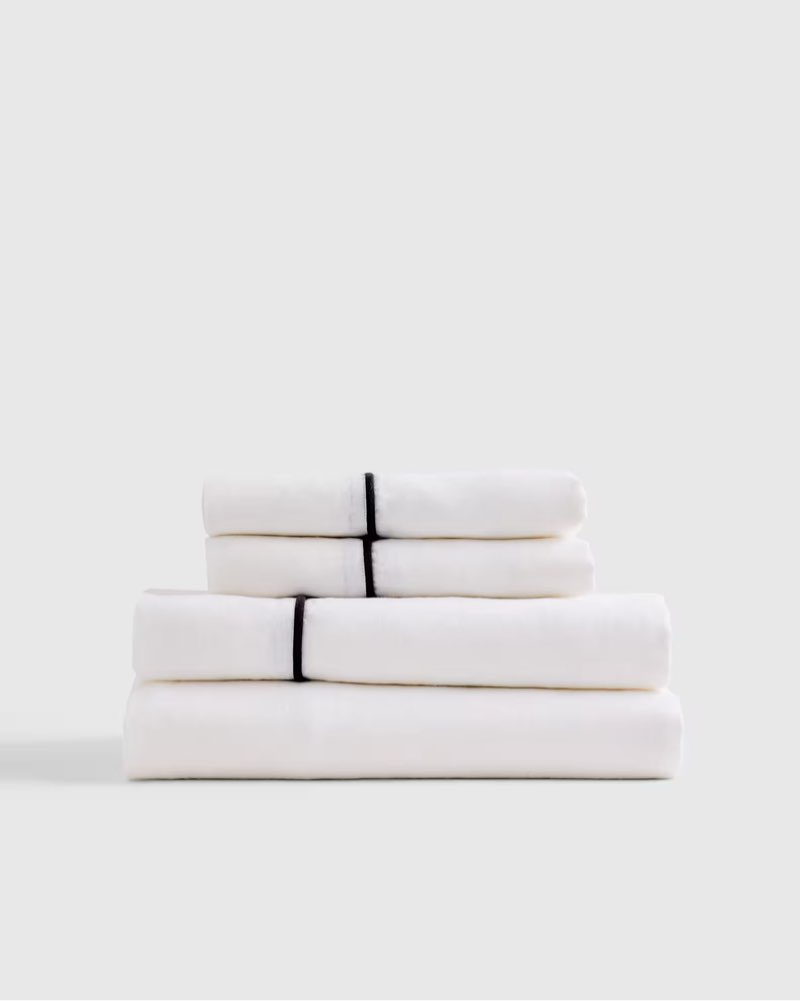 quince linen piped sheet set, queen white/black