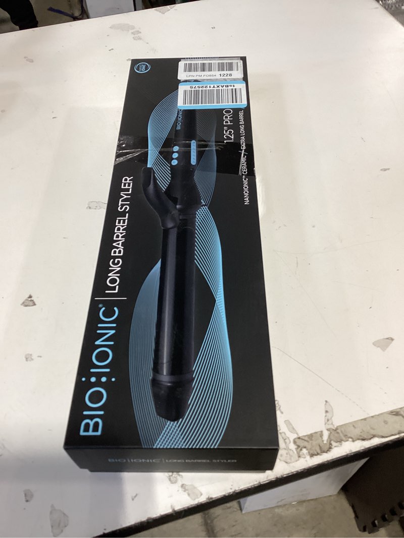Condition photo showing New/Like New for bio ionic long barrel curling iron with moisture heat technology & nanoionic mx versatile curling wand - multiple barrel sizes for tight, classic, loose & soft curls 1.25 inch (loose curls) black
