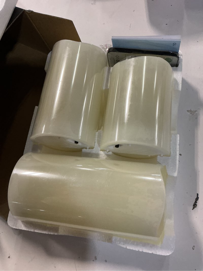 Condition photo showing Good Condition for flameless candles, led candles, battery operated candles with remote and timers, electric pillar candles real wax, d3 x h 4" 5" 6"?ivory? ivory (real wax)