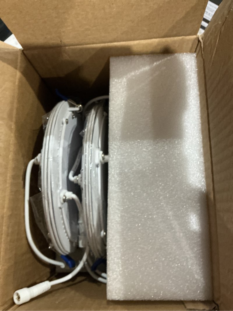 Condition photo showing Good Condition for ensenior 4 pack 6 inch led recessed light, dimmable, 2700k-5000k 5cct, 1200lm high brightness, 12w 120v, damp rated, ultra-thin canless wafer ceiling light - etl & fcc & ic 2700/3000/3500/4000/5000k - 5cct white 6 inch