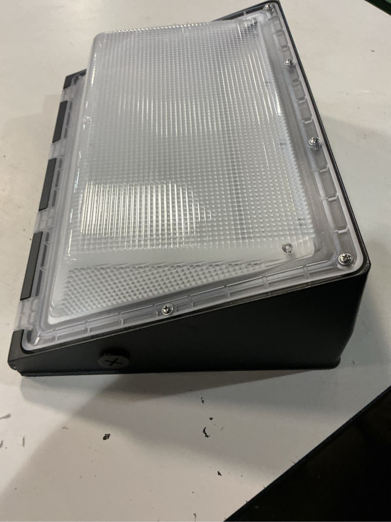 Condition photo showing Good Condition for 16,800 lumen max - 120 watt max - wattage and color selectable led wall pack fixture