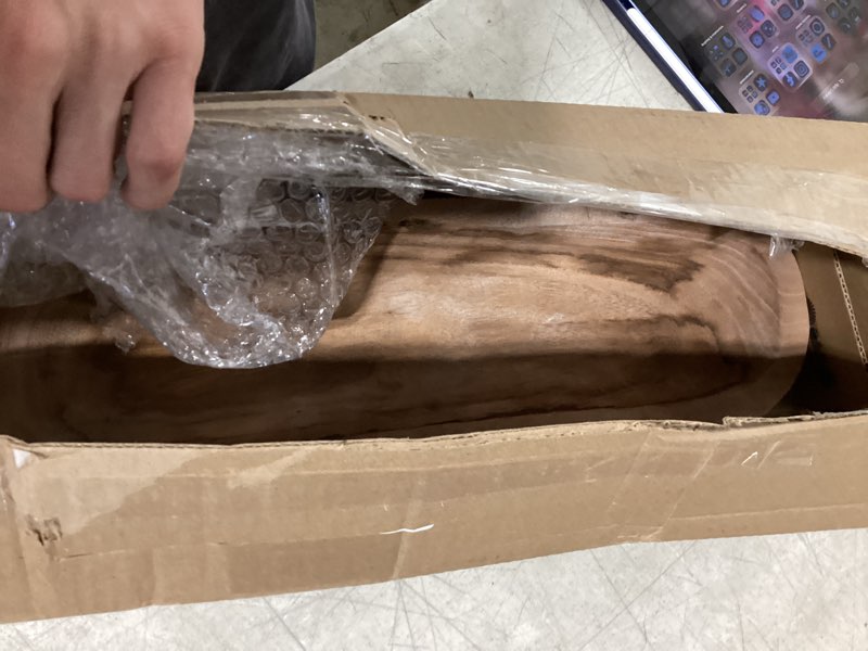 Condition photo showing New/Like New for Large Wooden Dough Bowl Decorative Wooden Bowl Rustic Long Dough Bowls Decor for Farmhouse Home Dining Table Centerpiece Living Room Kitchen Decorations(20 x 6 Inch,Brown) Brown 20 x 6 Inch