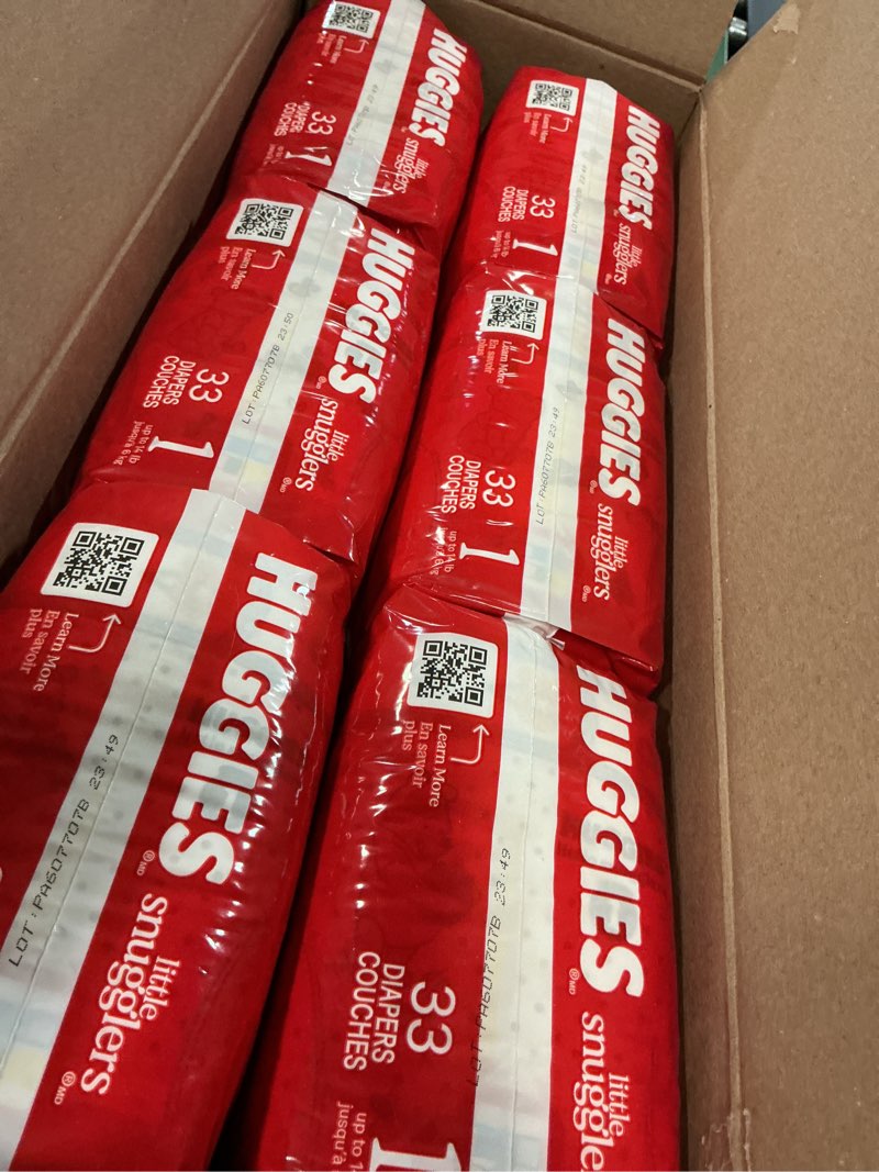 Condition photo showing New/Like New for huggies size 1 diapers, little snugglers diapers, size 1 (8-14 lbs), 198 count (6 packs of 33), packaging may vary
