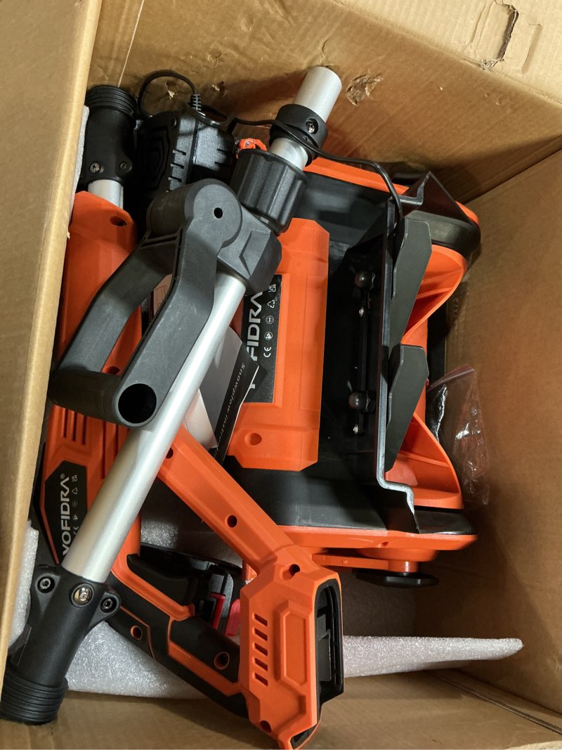 Condition photo showing Good Condition for Cordless Snow Shovel, Electric Snow Shovel 12" Width 6.7" Depth Cleaning and 20ft Throwing Distance, 4 Ah 21V Battery Brushless Snow Mover with Adjustable Front Handle for Driveway, Steps, Patio Orange