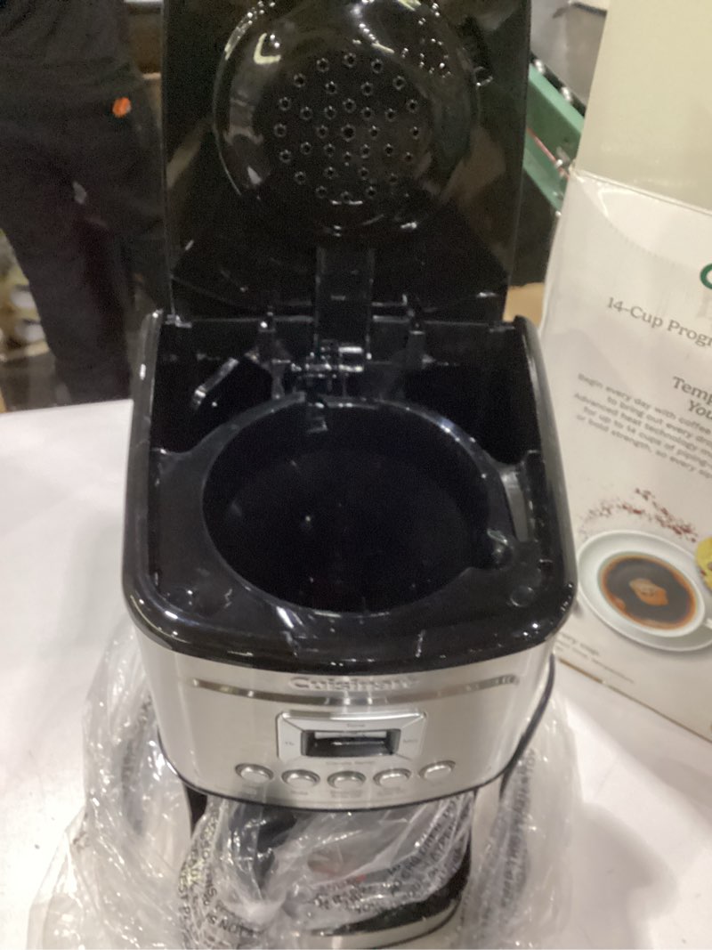 Condition photo showing As Is for missing filter basket used not tested cuisinart 14-cup coffee maker, programmable perfectemp glass carafe coffee machine with 1-4 cup setting, brew strength control and pause, stainless steel, dcc-3200nas 14-cup glass stainless steel