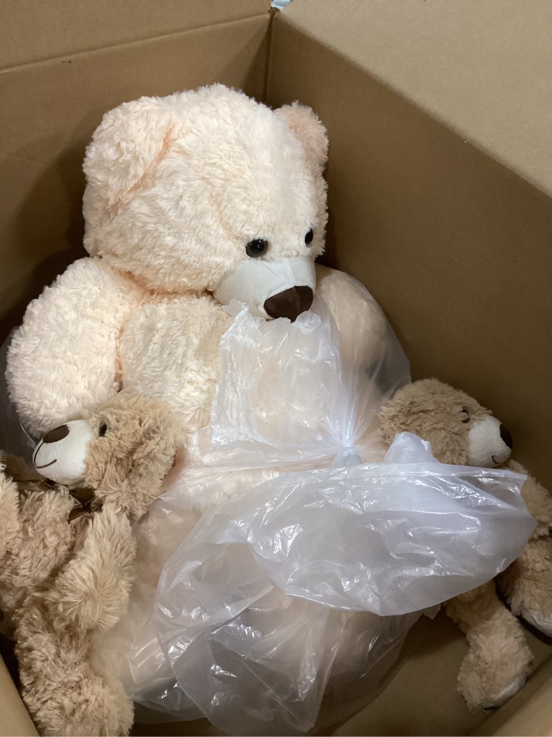 Condition photo showing Good Condition for MorisMos Giant Teddy Bears with Babies, 36inch Large Mommy Bear with 2 Babies Stuffed Animals for Baby Shower, Big Bear Plush Beige Brown 36 inches