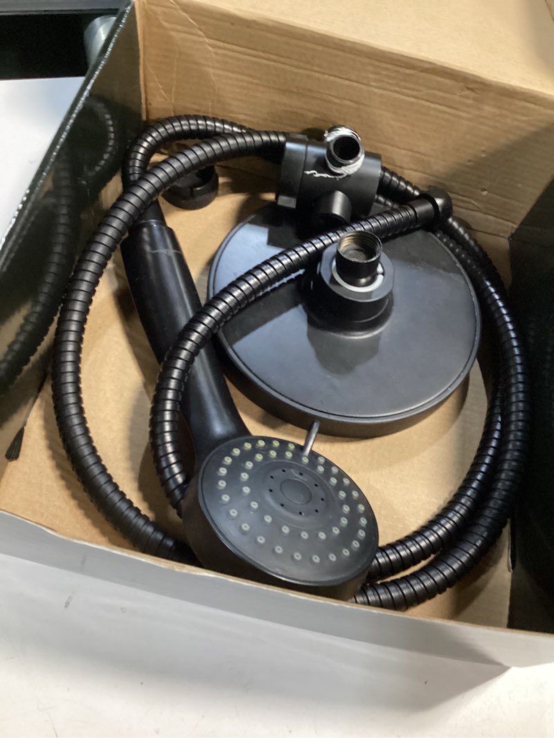 Condition photo showing As Is for (different colors ) shower head with handheld combo, 6 inch high pressure rainfall showerhead with hand held 70 inch hose for bath - adjustable swivel shower head spray anti-leak nozzles - universal fit 2.5 gpm chrome