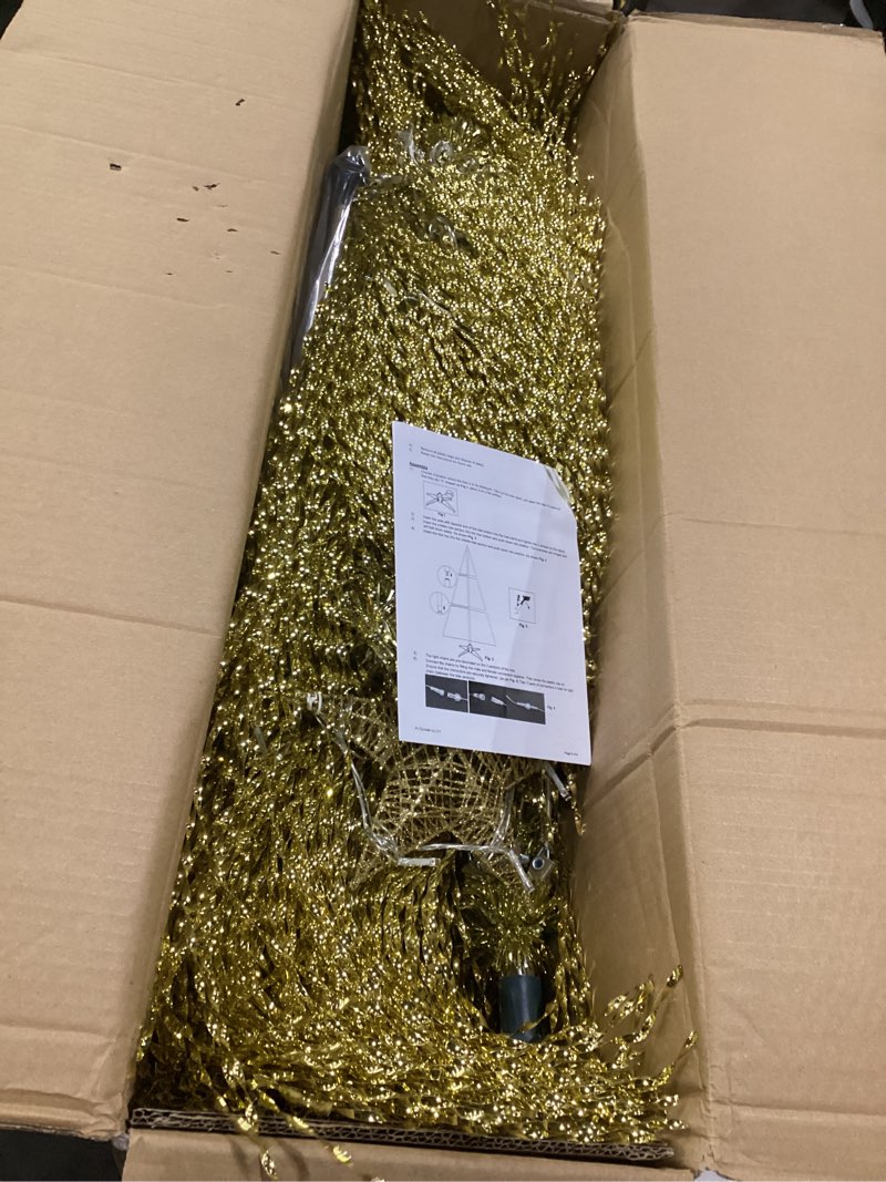 Condition photo showing Good Condition for 6.5ft pre-lit artificial christmas tree, christmas tree with 180 led lights, 8 lighting modes, 2800 tinsel branches, perfect for indoor, home, party, office, apartment decoration (silver), similar to stock photo