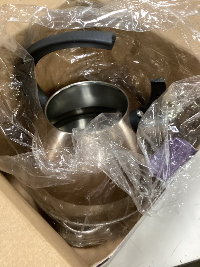 Condition photo showing As Is for Mr. Coffee Flintshire 1.75-Quart Stainless Steel Whistling Tea Kettle with Nylon Handle – Copper Finish Stove-Top Kettle for Boiling Water 1.8 Quarts Copper
