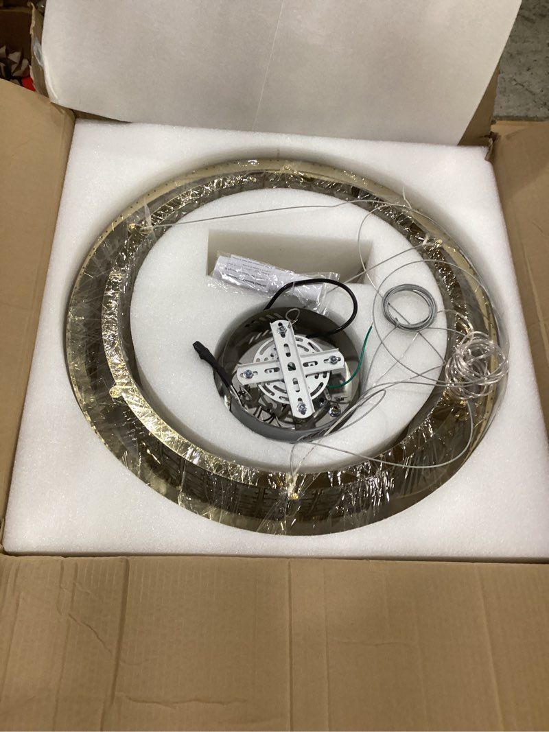 Condition photo showing Good Condition for 23.6'' gold modern crystal chandeliers for living room led dimmable pendant lighting flush mount light dining room foyer