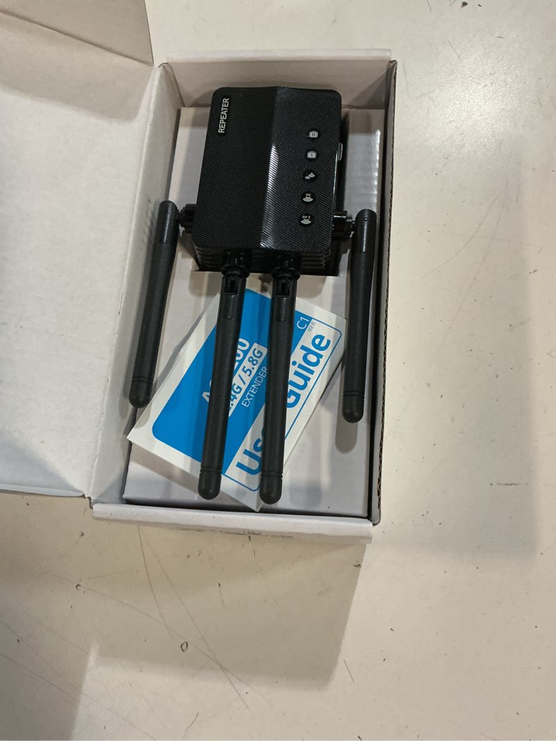 Condition photo showing Good Condition for 1200mbps dual band 5ghz/2.4ghz wifi extender, wifi extender signal booster, 12880 sq.ft coverage, 105-device support, setup for home & outdoor use black-f1