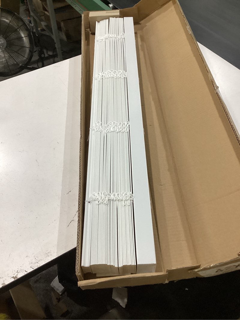 Condition photo showing Good Condition for lotus & windoware cordless, 2 inch faux wood blind, 34" wide x 60" long, window blinds, blinds & shades, blinds for indoor windows, embossed, bright white