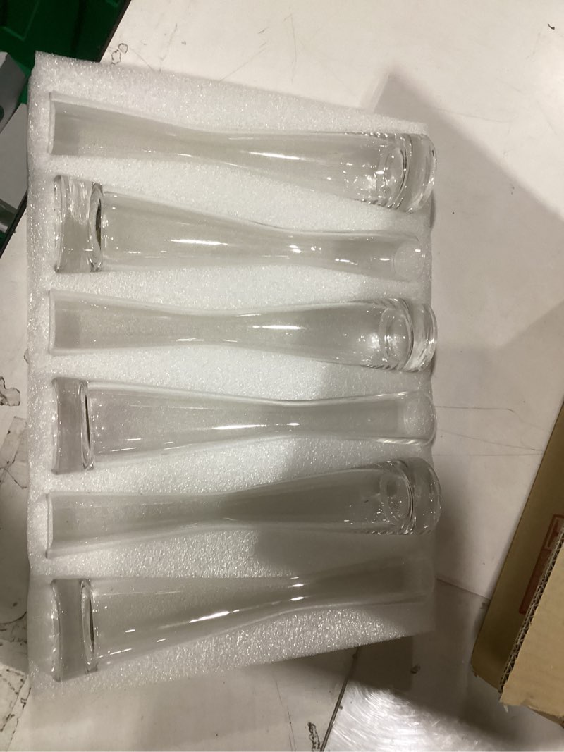 Condition photo showing New/Like New for hewory glass bud vases for centerpieces set of 6, handmade modern clear small skinny decorative single flower vase, minimalist slim floral vase for home wedding party events table decor, 9.64" 6 9.64in