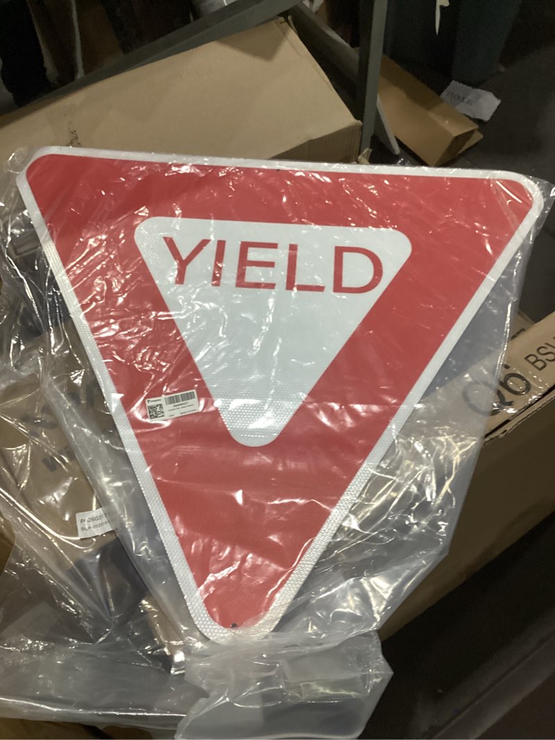 Condition photo showing New/Like New for yield sign 30"×30" engineer-grade reflective aluminum large | rust-free waterproof metal, pre-drilled holes, bold red triangular design for road, driveway, outdoor, traffic safety