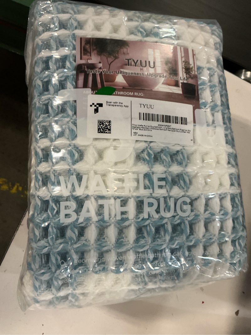 Condition photo showing New/Like New for tyuu waffle runner rug bathroom, long boho bathroom rugs non slip washable absorbent checkered bathroom mat quick dry cute bath mat, 72"x24" blue and white white & blue 2' x 6' (runner)