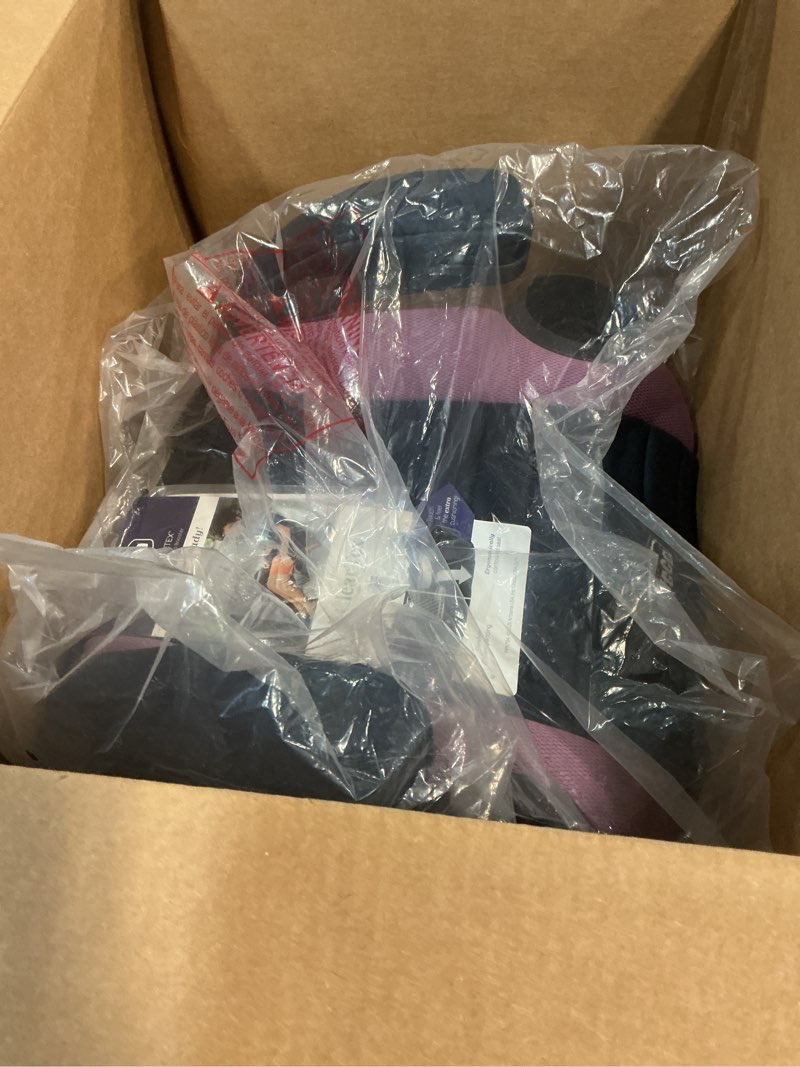 Condition photo showing New/Like New for chicco gofit cleartex backless booster car seat, travel booster seat for car, portable car booster seat for children at least 4 years old and 40-110 lbs. | orchid/navy