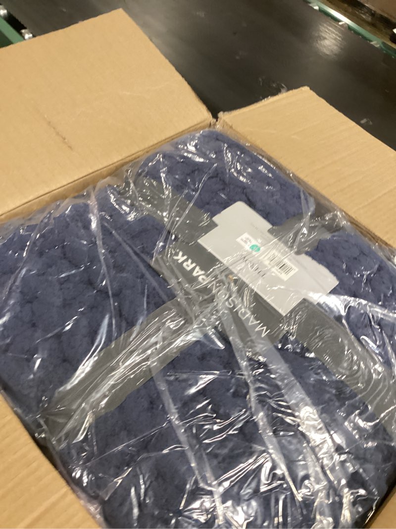 Condition photo showing Good Condition for Madison Park Chunky Knit Handmade Throw, Luxurious and Classic Design, Elegantly Soft, Lightweight, Breathable Cover, Cottage Style Room Décor Summer Blanket, 50" W x 60" L Navy Blue