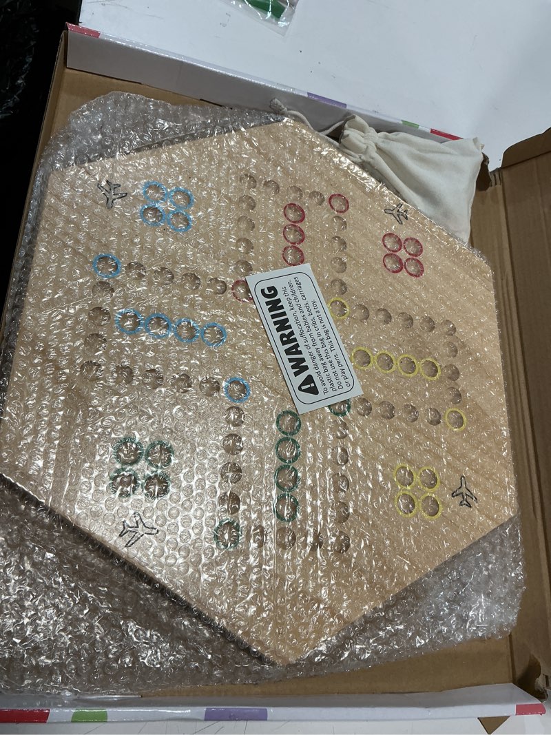 Condition photo showing Good Condition for HOROW Wahoo Board Game Wooden Original Board Game 15 inch Classic 2 Side Painted Fast Track Game for 4 Player and 6 Player with 30 Marbles,6 Dices for Family Game Night 15 inch wood color