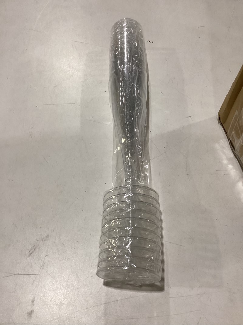 Condition photo showing New/Like New for 100 pack champagne flutes plastic, 4.5 oz silver glitter plastic disposable stemware, disposable champagne flutes for party, mimosa bar, wedding, anniversary and graduation 100 silver glitter