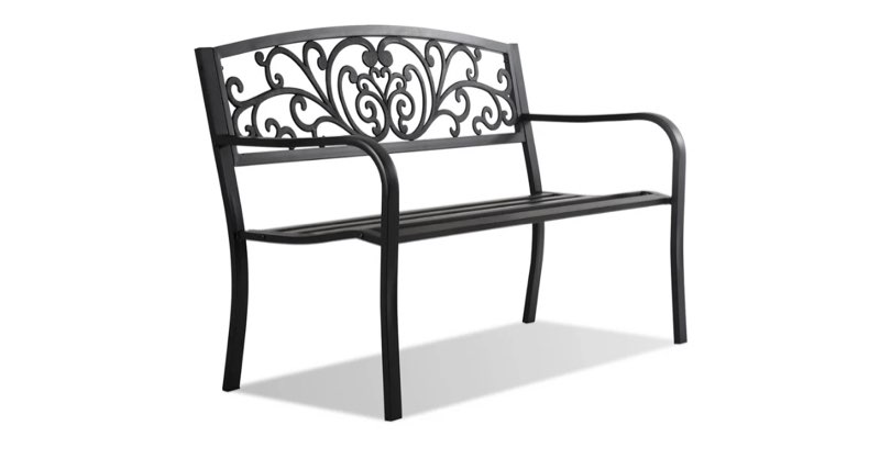 Outdoor Bench, Garden Bench Metal Patio Front Porch Decor Furniture with Backrest Armrests, 50 Inch Slatted Seat for Outdoor, Park,