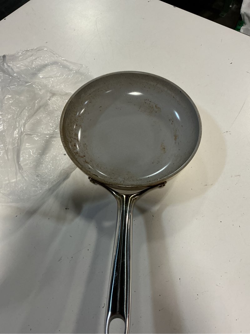 Condition photo showing As Is for ceramic nonstick 8" frying pan, one size, ivory