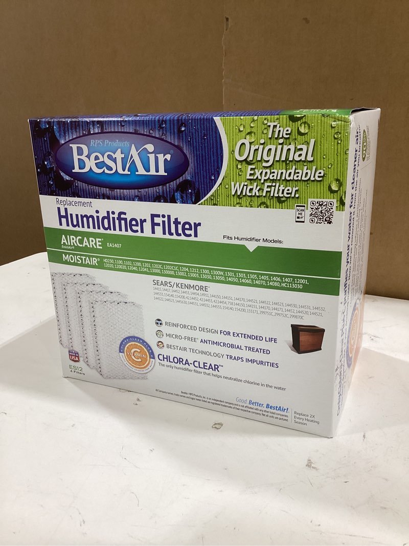 Condition photo showing New/Like New for bestair es12-2 extended life humidifier replacement paper wick humidifier filter, for emerson, quiet comfort & kenmore models, 10" x 9.4" x 6.5", 2 pack (8 filters)