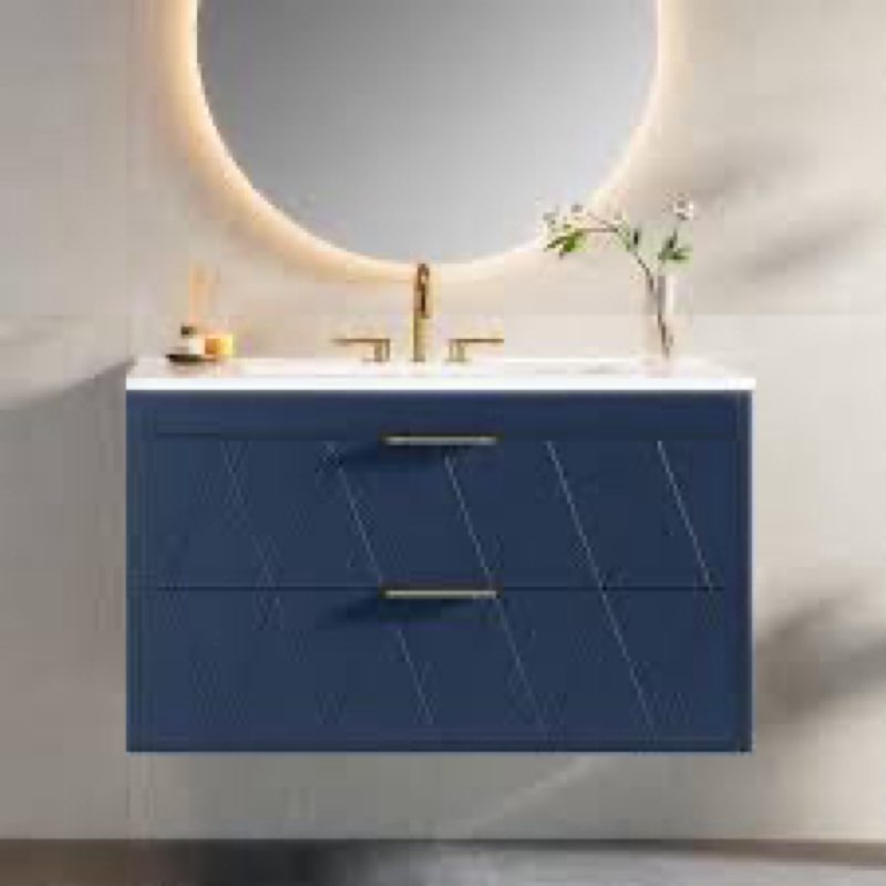 navy blue bathroom vanity ( no sink ) * missing pieces*