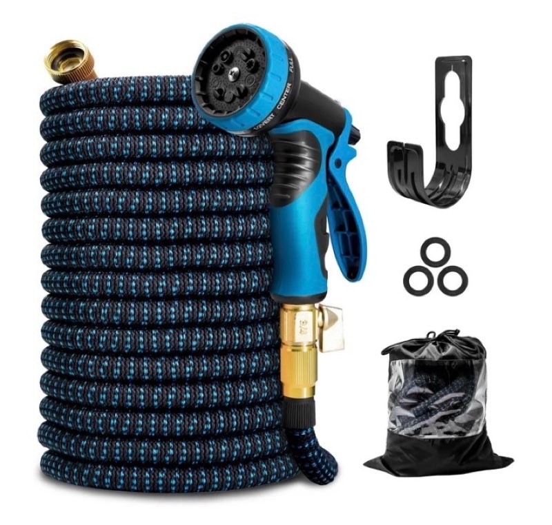 kotto 50 ft expandable garden hose, water hose for outside with 10 spray nozzles, brass connector, leak-proof, blue