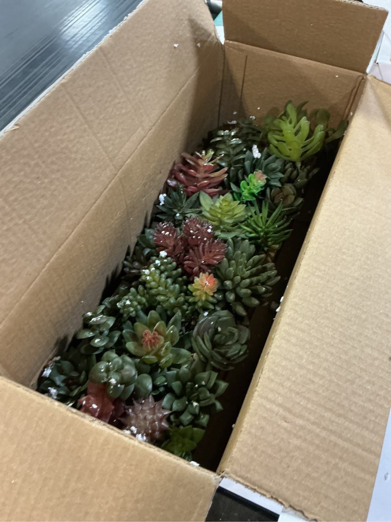 Condition photo showing Good Condition for MyGift Artificial Succulent Centerpiece, 15.75 Inch Faux Succulents Arrangement Plants in Rustic Burnt Wood Rectangular Planter Box