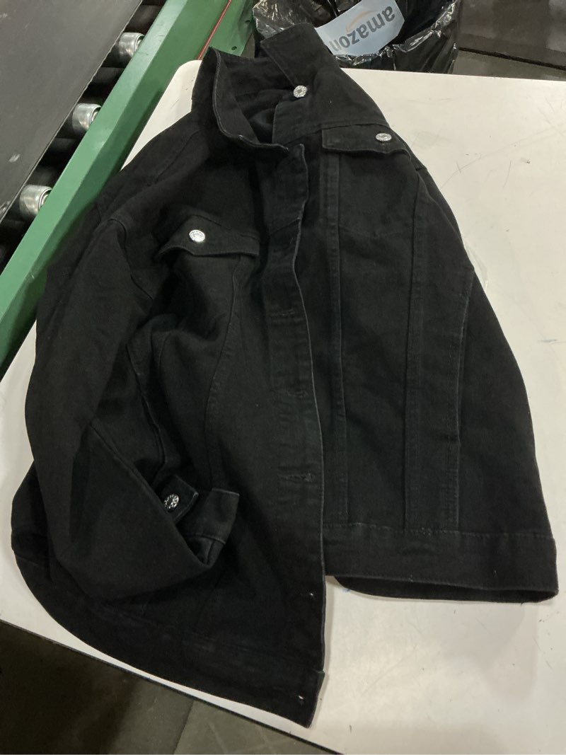 Condition photo showing As Is for omoone women's oversized mid long denim jacket jean biker coat medium black
