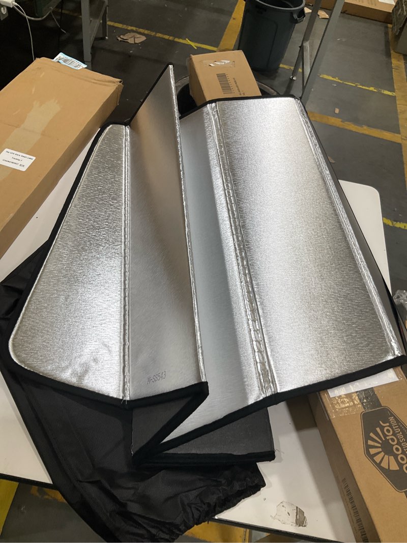 Condition photo showing Good Condition for windshield sun shade for 2021-2025 nissan rogue. front window sunshade with storage bag 2021-2026 rogue shiny silver (classic)