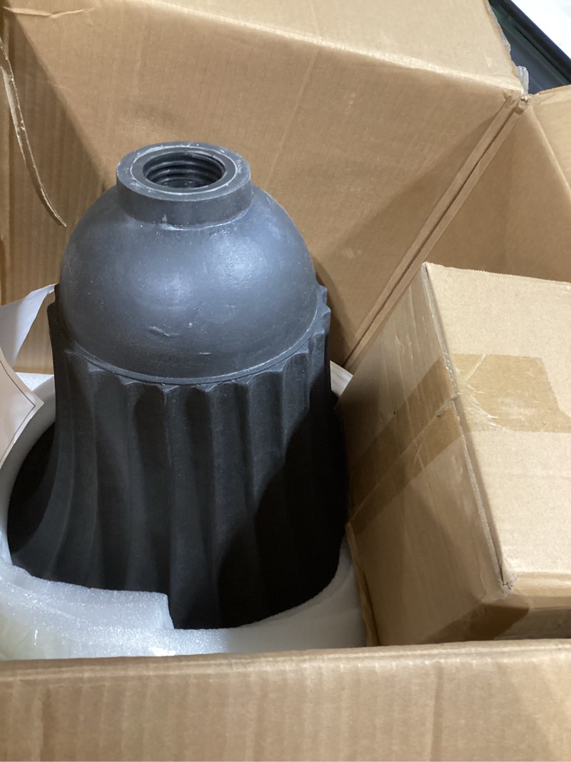 Condition photo showing Good Condition for urn planters 22", set of 2, tall stone-resin pedestal planters for outdoor plants, large front porch decor, patio garden pots, outdoor urns for entryway, porch & deck, black plant pot