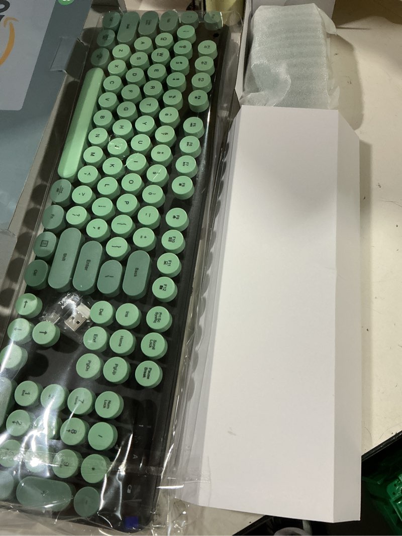 Condition photo showing Good Condition for wireless keyboard and mouse combo - cute typewriter keyboard with detachable wrist rest, retro round keycaps, foldable legs, 2.4ghz keyboards for pc laptop, mac, windows - trueque (black and green)