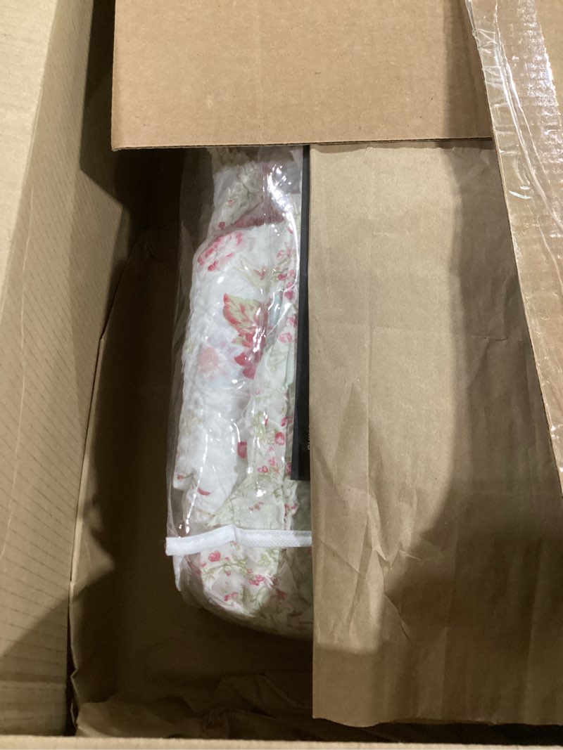 Condition photo showing Good Condition for DaDa Bedding Cottage Patchwork Cotton Floral Bedspread Quilt Set - Hint of Mint Dainty Quilted Blooming Garden Botanical - Multi Colorful Ruffle Pastel Light Pink Blue/Green - Cal King - 3-Pieces California King
