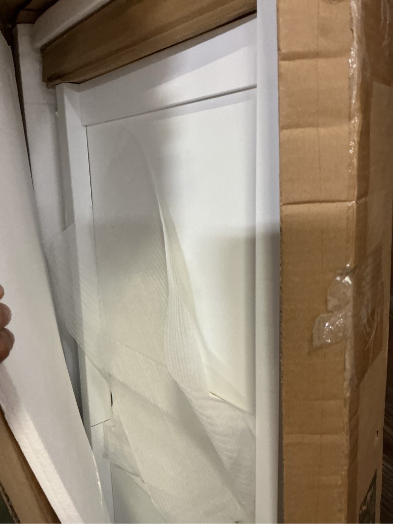 Condition photo showing Good Condition for choochoo 54" farmhouse tv stand for tvs up to 65 inches, entertainment center with storage cabinets, open shelves and fluted door, tv console table for living room, bedroom, white 15.35"d x 53.94"w x 19.69"h white
