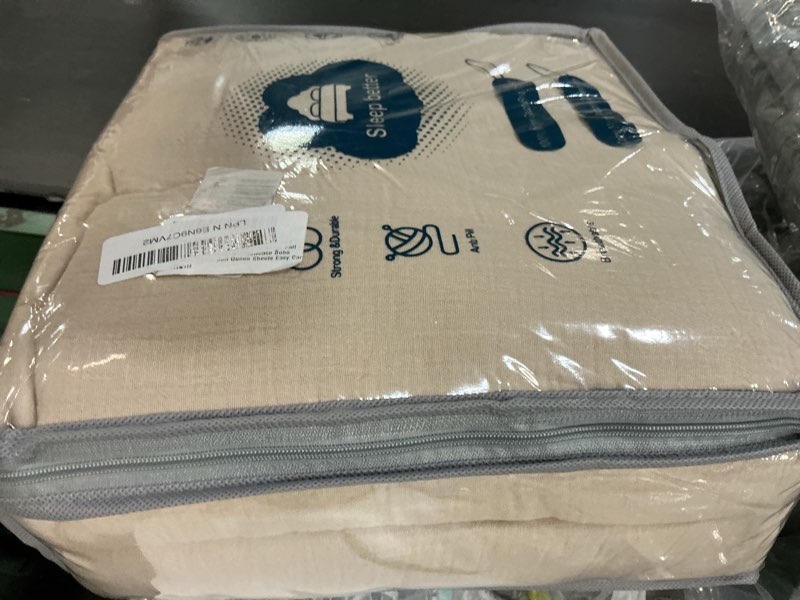 Condition photo showing New/Like New for lutbm queen sheet set 100% cotton bed sheets linen like textured 4 pcs beige fall 16" deep pocket sheet & pillowcase boho muslin breathable soft queen sheets easy care beige queen