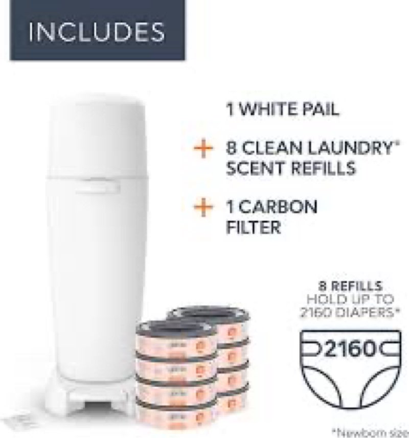 Diaper Genie Registry Gift Set | Includes Diaper Genie Complete Diaper Pail, 8 Refill Bags, 1 Carbon
