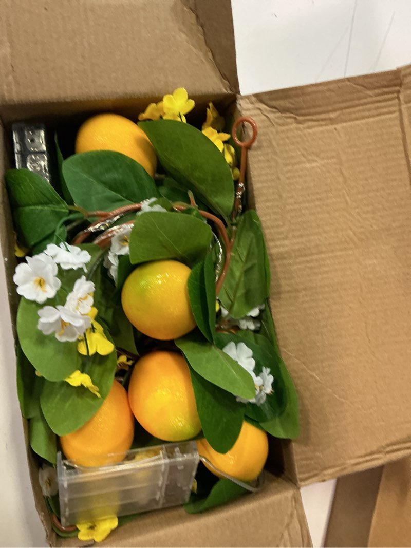 Condition photo showing Good Condition for hamifinee 2pcs artificial lemon garland spring summer greenery vine garlands with lemons dense flowers fairy light battery powered for door wall mantle wedding party table christmas decorations thin-2 pack