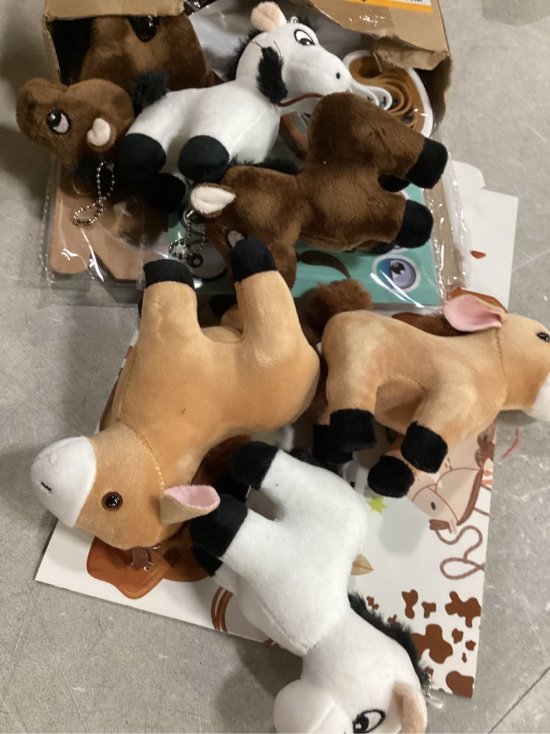 Condition photo showing Good Condition for 44 pcs adopt a horse party favors include stuffed farm animals foldable boxes adoption card fence silicone bracelet keychain sticker for pony themed party favor supplies decoration