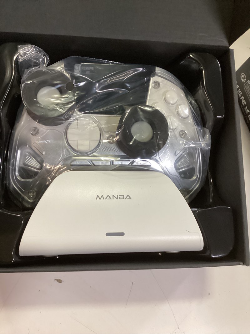 Condition photo showing New/Like New for manbaone interactive screen wireless gaming controller for pc/switch/switch 2/ios/android,hall effect stick & trigger,rgb lighting,remappable buttons,1800mah with charging dock (white)