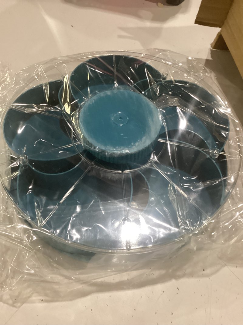 Condition photo showing Good Condition for divided serving tray that spins – perfect for snacks, dips & party appetizers with lid, 5-compartment lazy susan organizer, portable veggie platter for party|travel|picnic (blue)